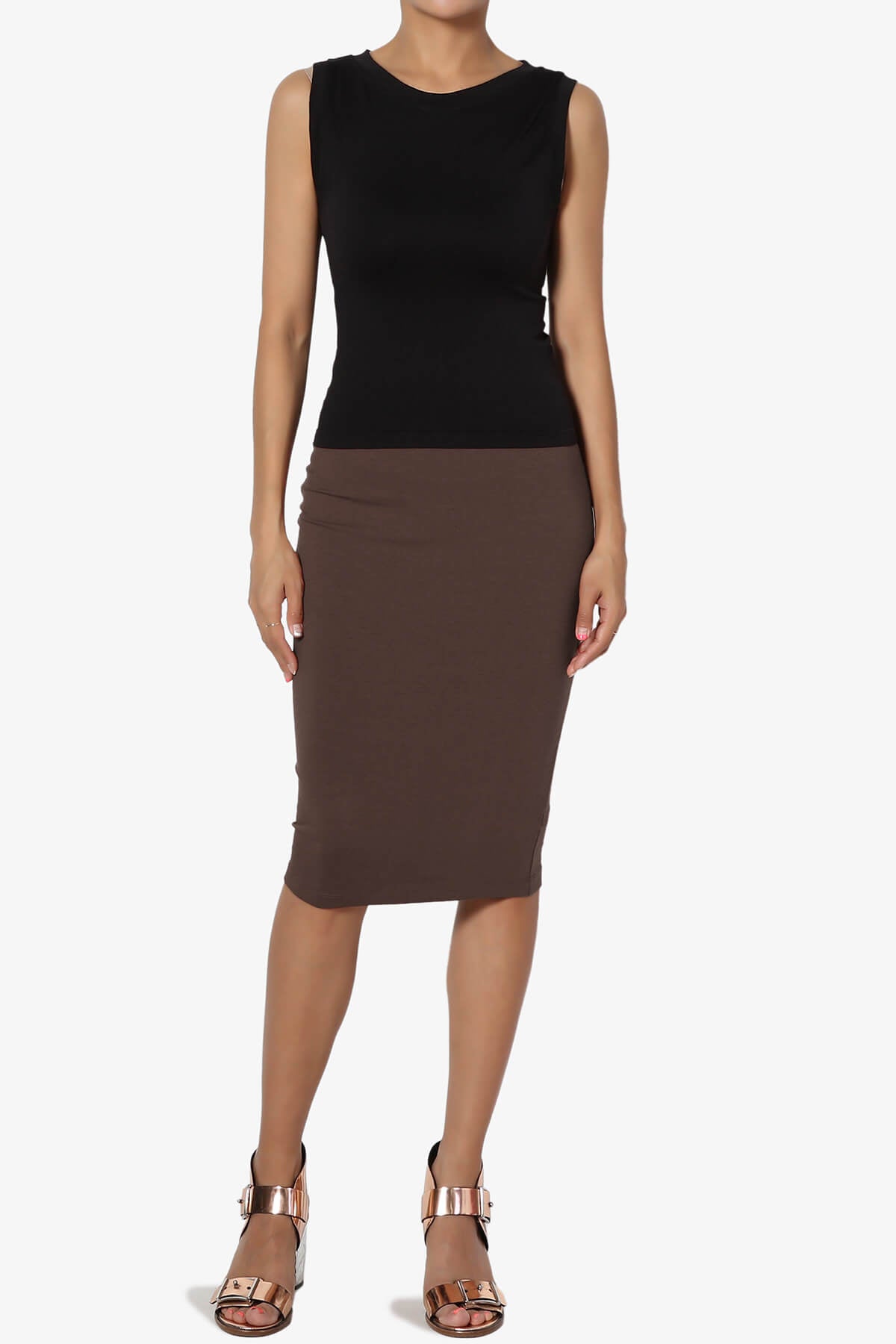 Karan Cotton Midi Pencil Skirt BROWN_6