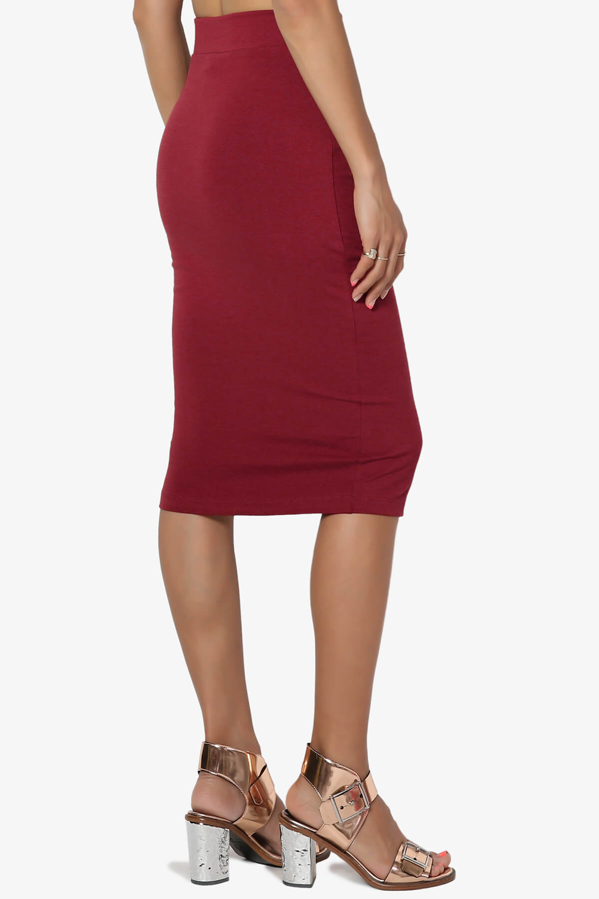 Karan Cotton Midi Pencil Skirt BURGUNDY_4