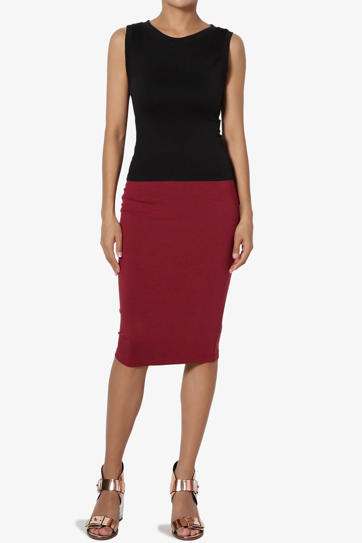 Karan Cotton Midi Pencil Skirt BURGUNDY_6