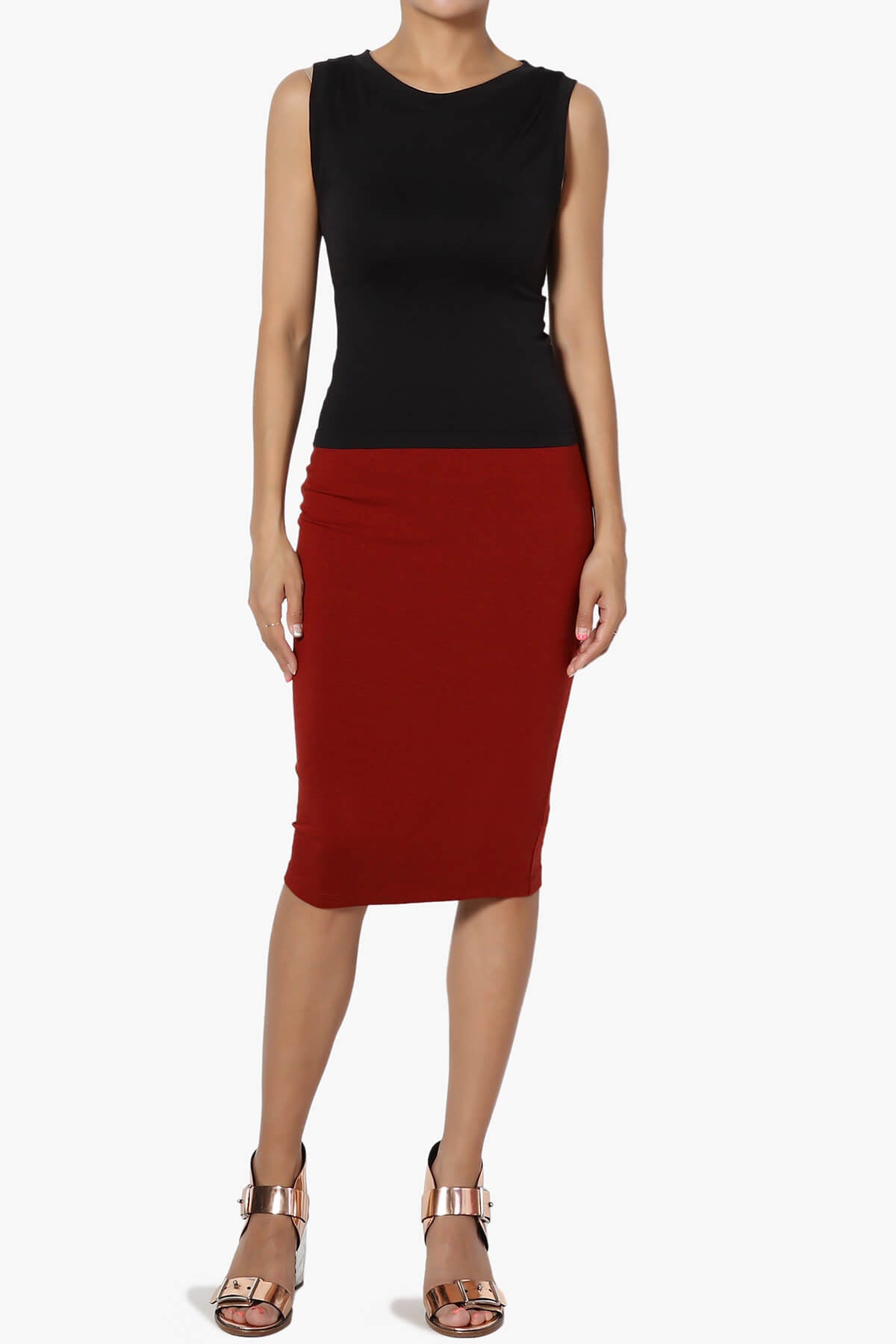 Karan Cotton Midi Pencil Skirt COPPER RED_6