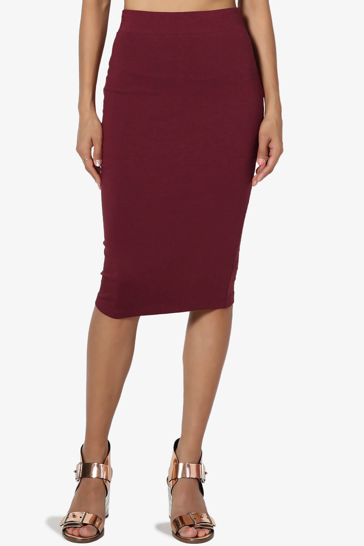 Karan Cotton Midi Pencil Skirt DARK BURGUNDY_1