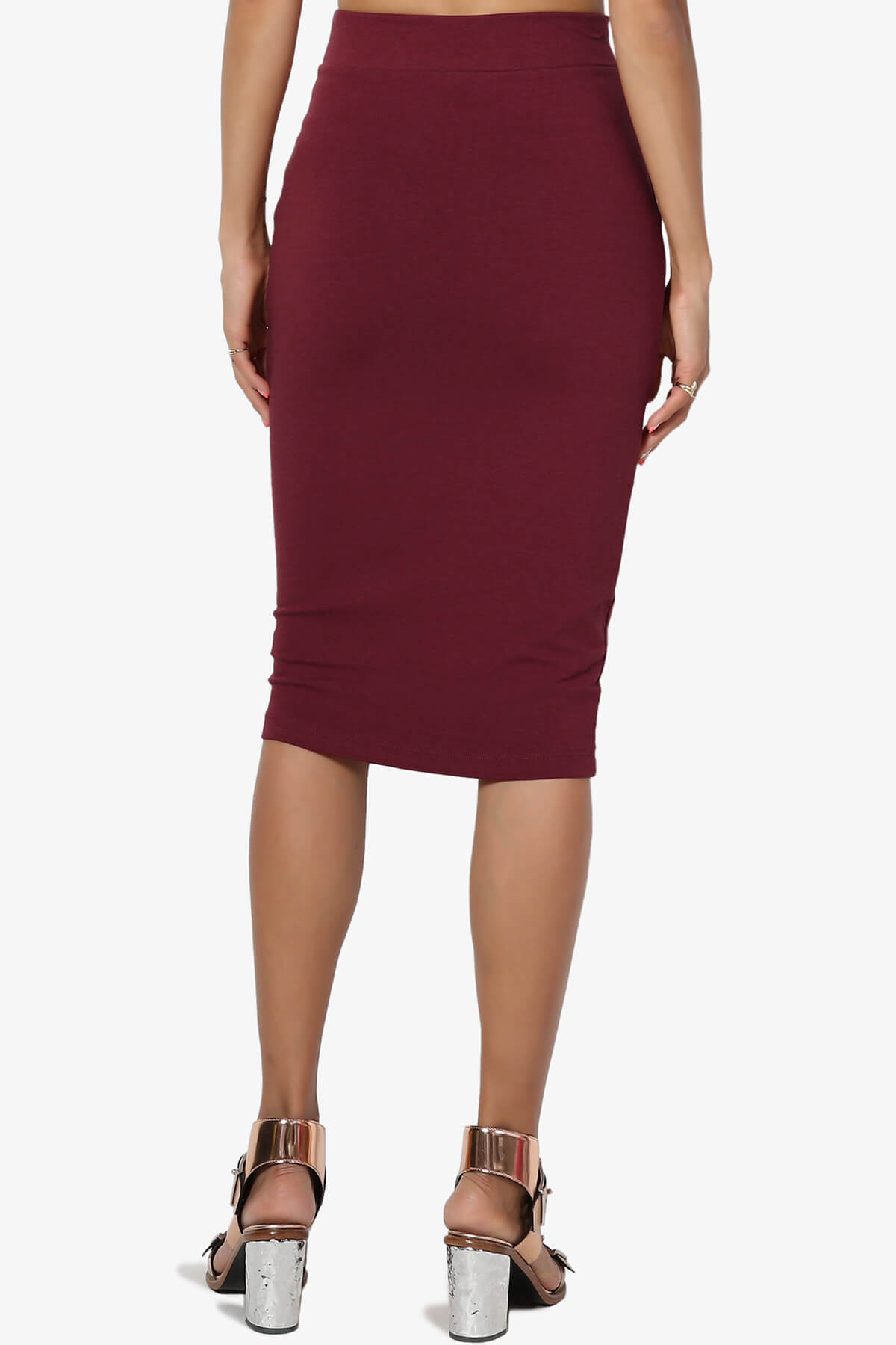 Karan Cotton Midi Pencil Skirt DARK BURGUNDY_2
