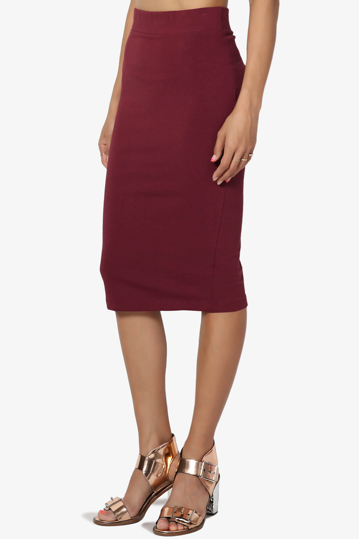 Karan Cotton Midi Pencil Skirt DARK BURGUNDY_3