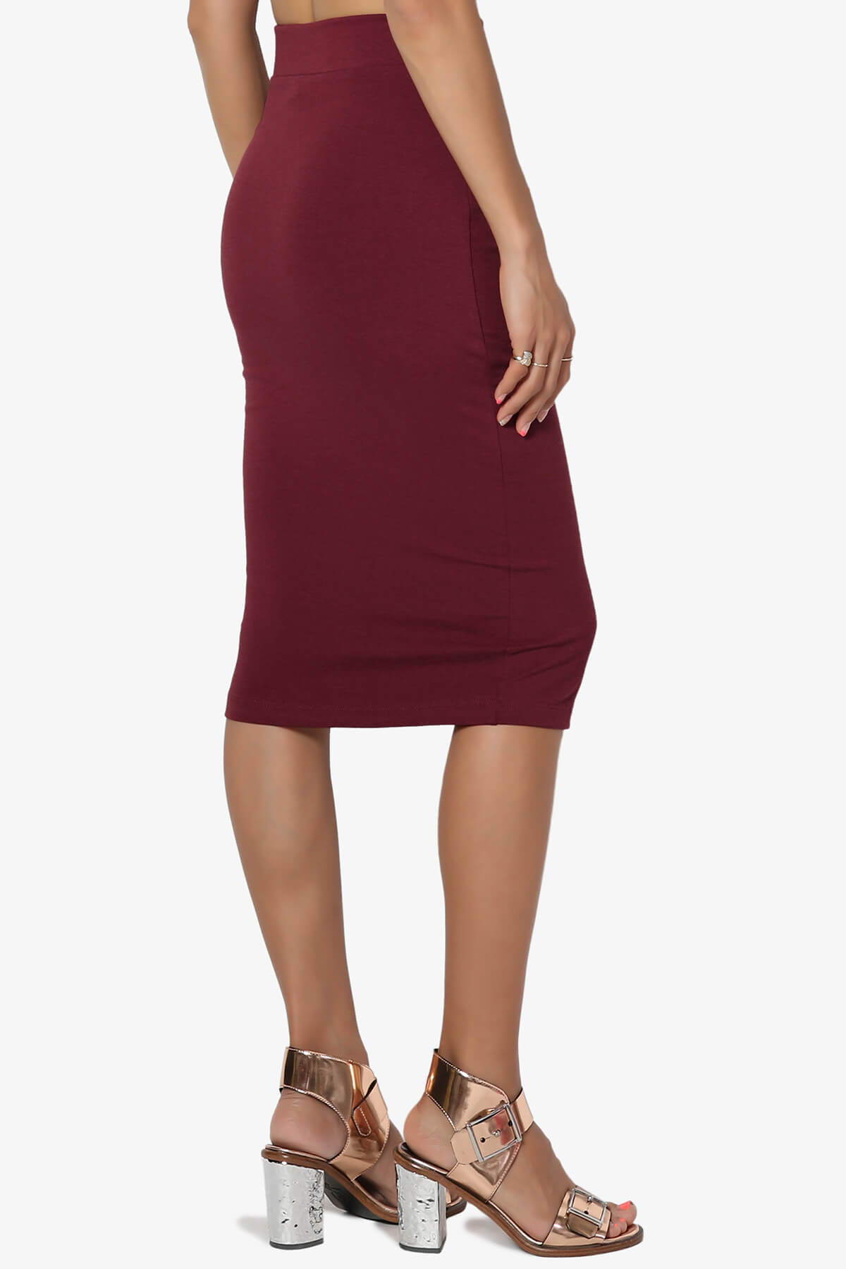 Karan Cotton Midi Pencil Skirt DARK BURGUNDY_4