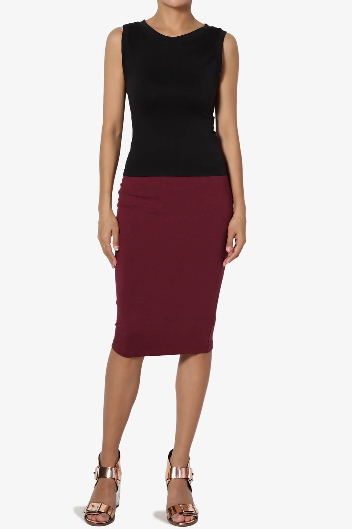 Karan Cotton Midi Pencil Skirt DARK BURGUNDY_6