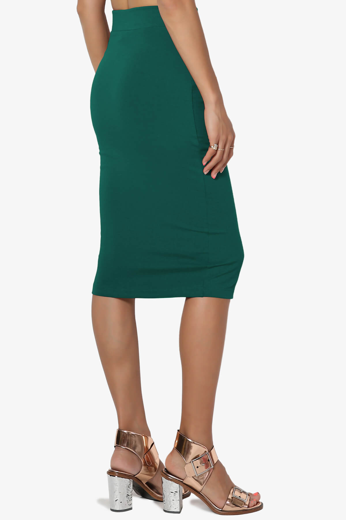 Karan Cotton Midi Pencil Skirt DARK GREEN_4
