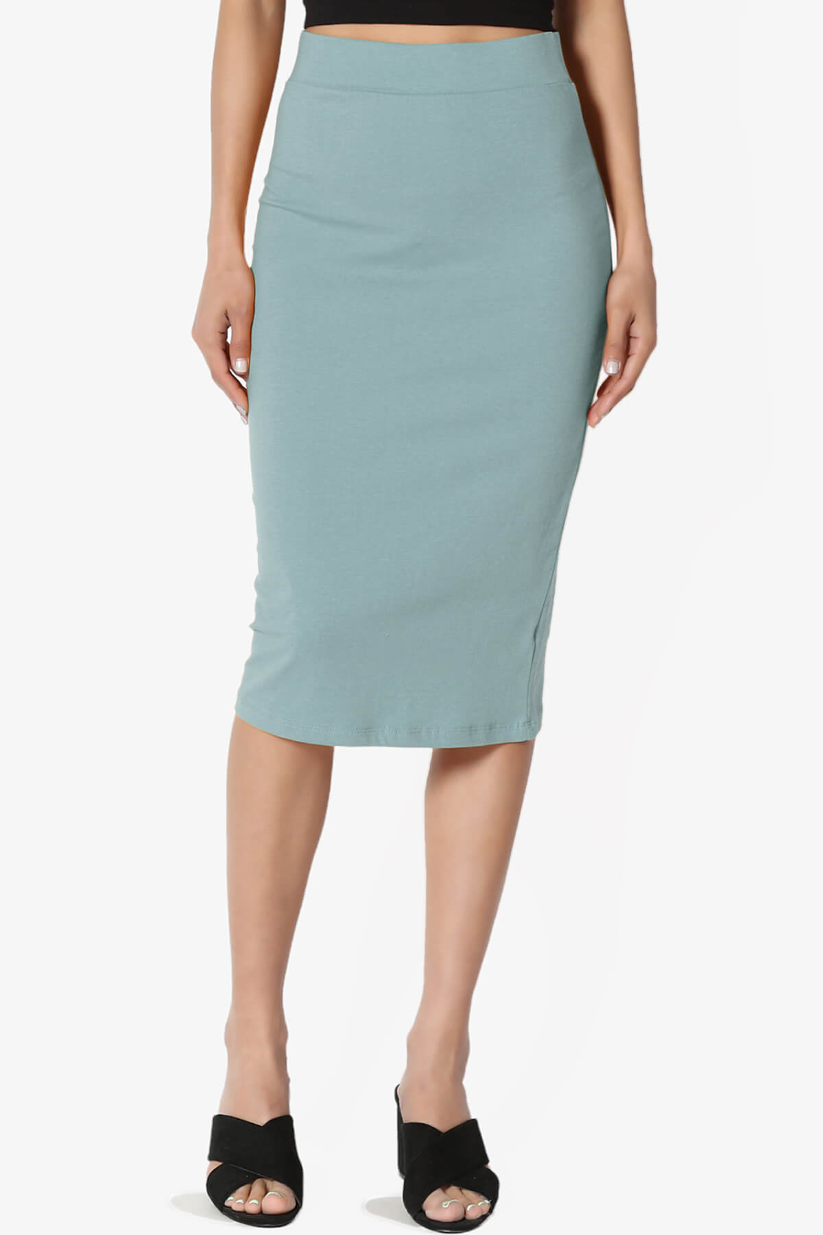 Karan Cotton Midi Pencil Skirt DUSTY BLUE_1