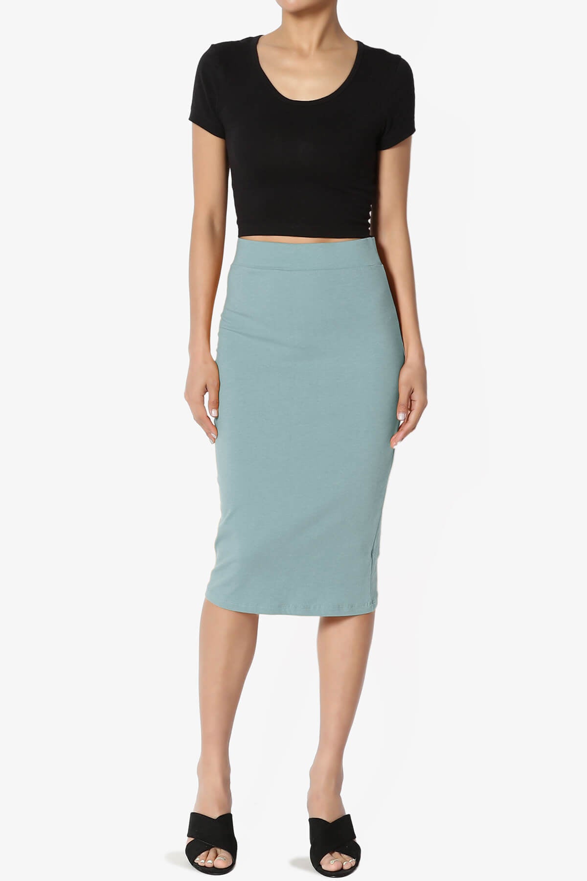 Karan Cotton Midi Pencil Skirt DUSTY BLUE_6