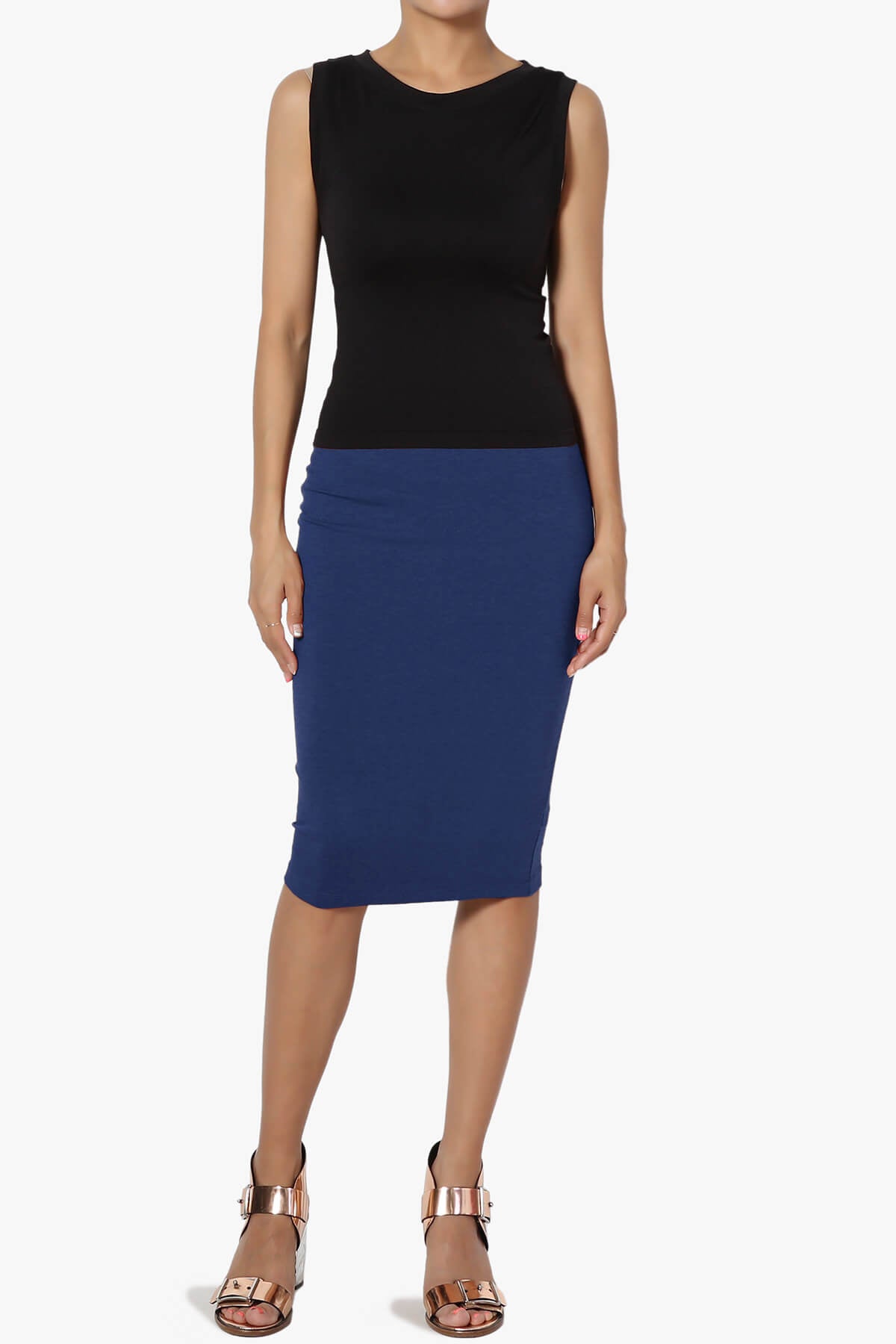 Karan Cotton Midi Pencil Skirt LIGHT NAVY_6
