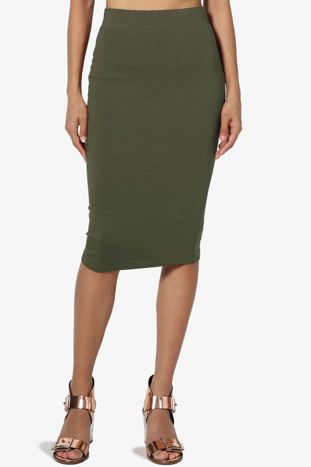 Karan Cotton Midi Pencil Skirt OLIVE_1