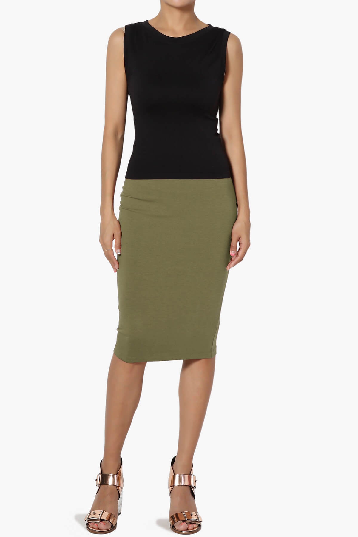 Karan Cotton Midi Pencil Skirt OLIVE KHAKI_6