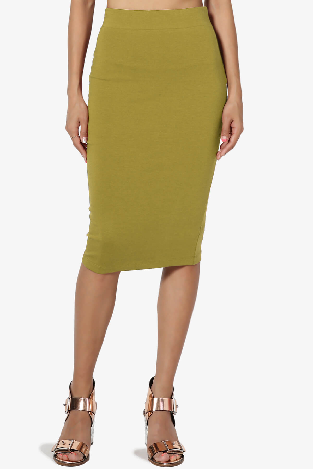Karan Cotton Midi Pencil Skirt OLIVE MUSTARD_1