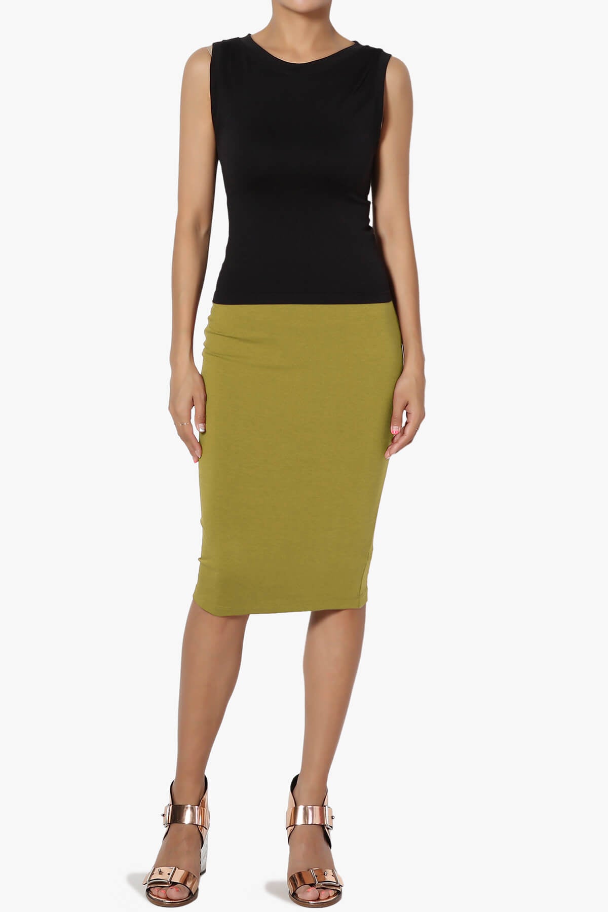 Karan Cotton Midi Pencil Skirt OLIVE MUSTARD_6