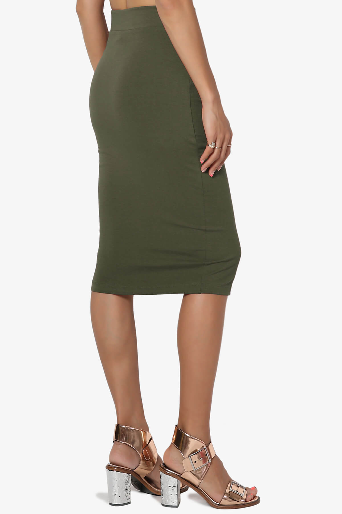 Karan Cotton Midi Pencil Skirt OLIVE_4