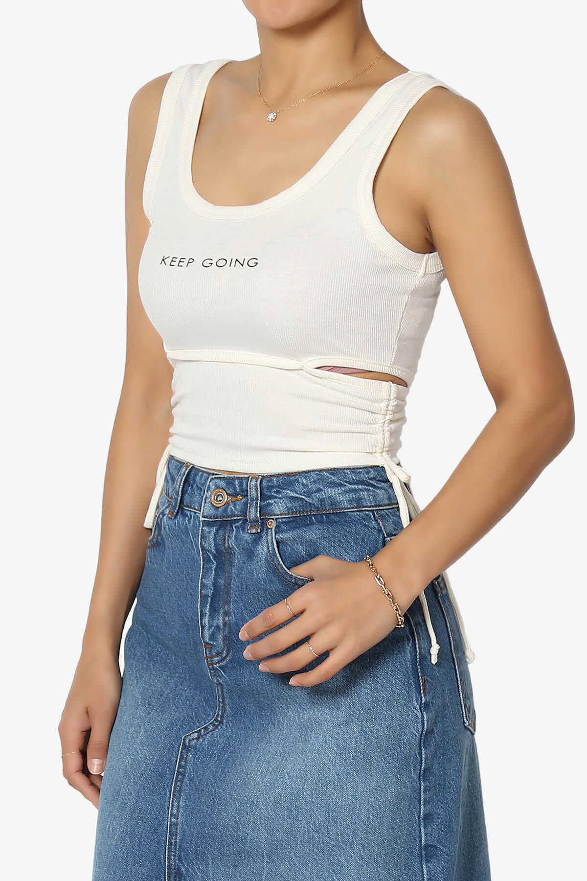 Keep Going Cutout Ruched Ribbed Tank Top IVORY_3