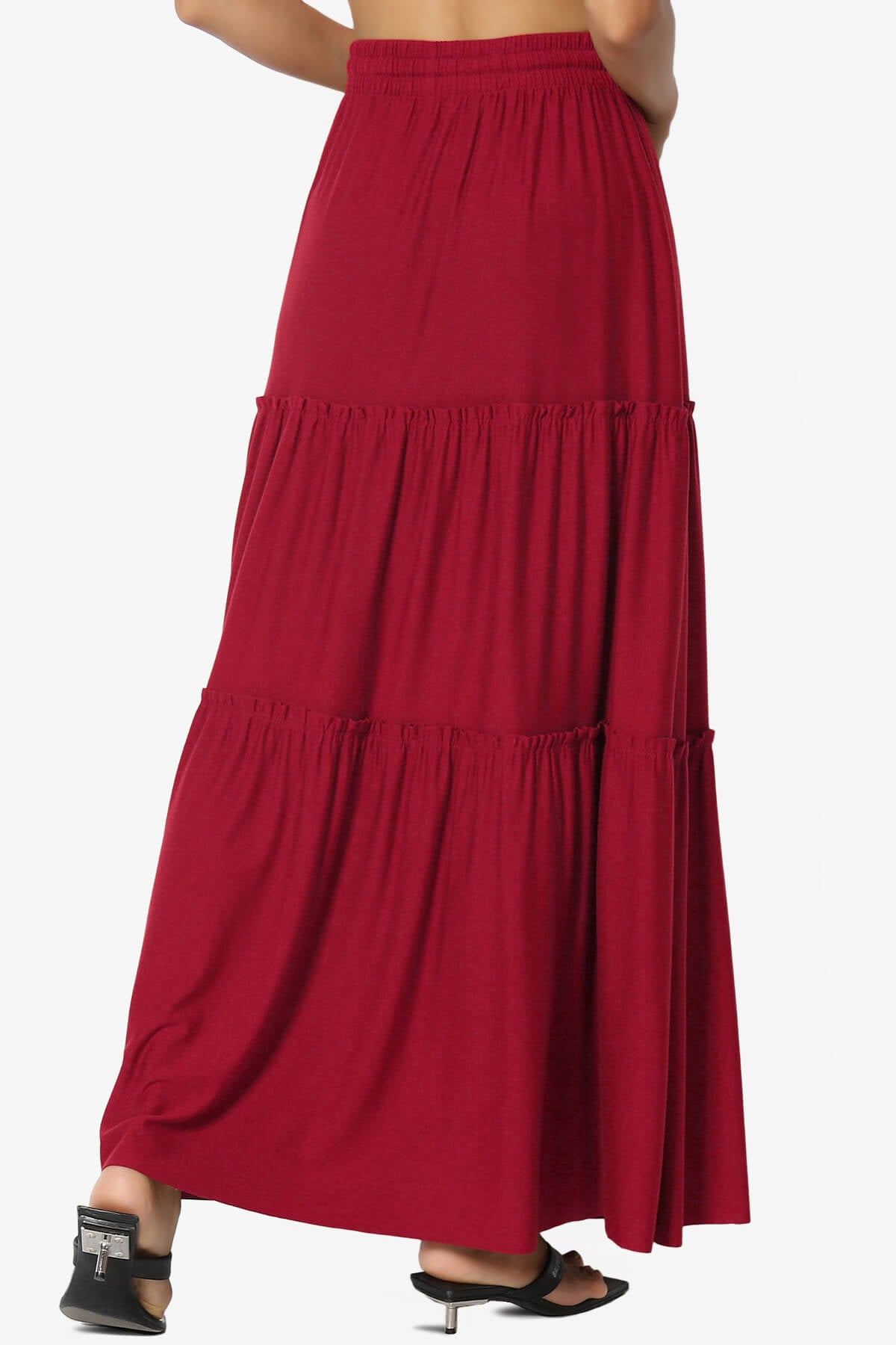 Kelton Ruffle Tiered Jersey Maxi Skirt BURGUNDY_2