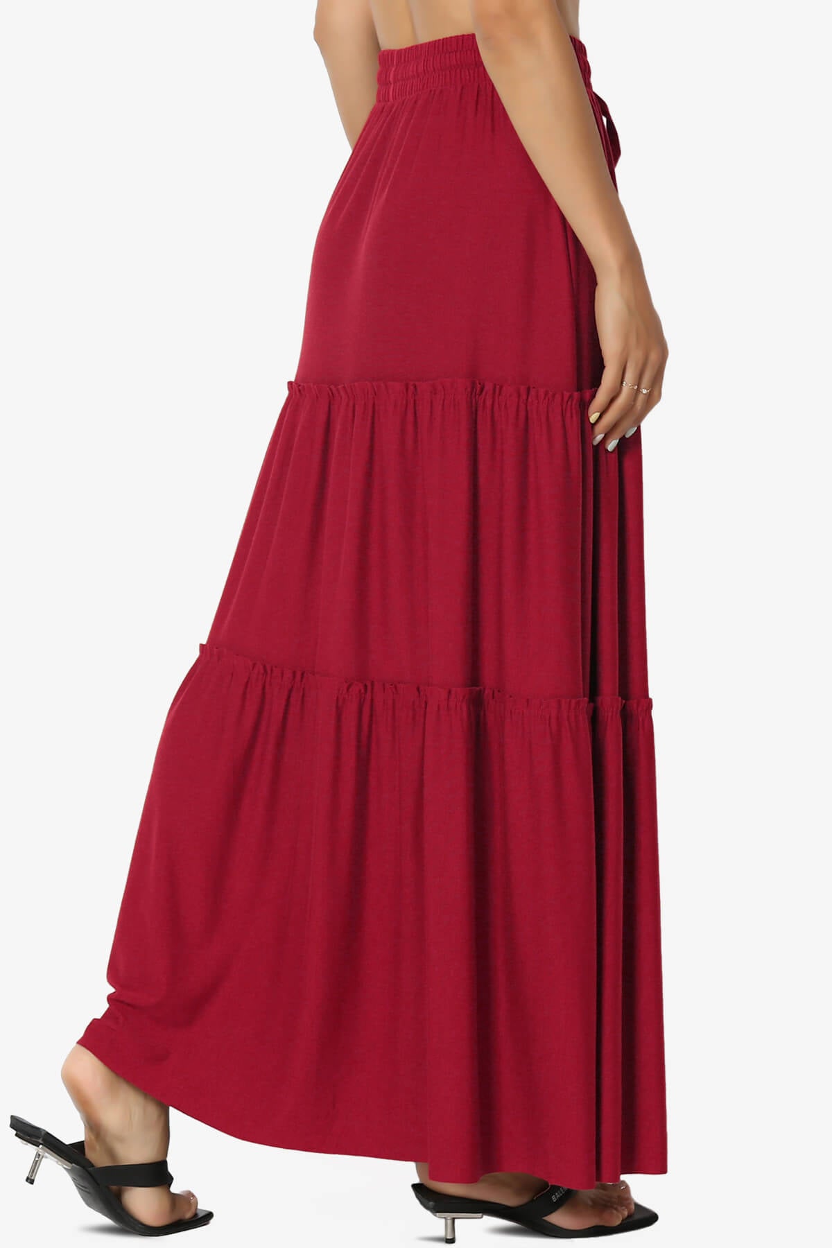 Kelton Ruffle Tiered Jersey Maxi Skirt BURGUNDY_4