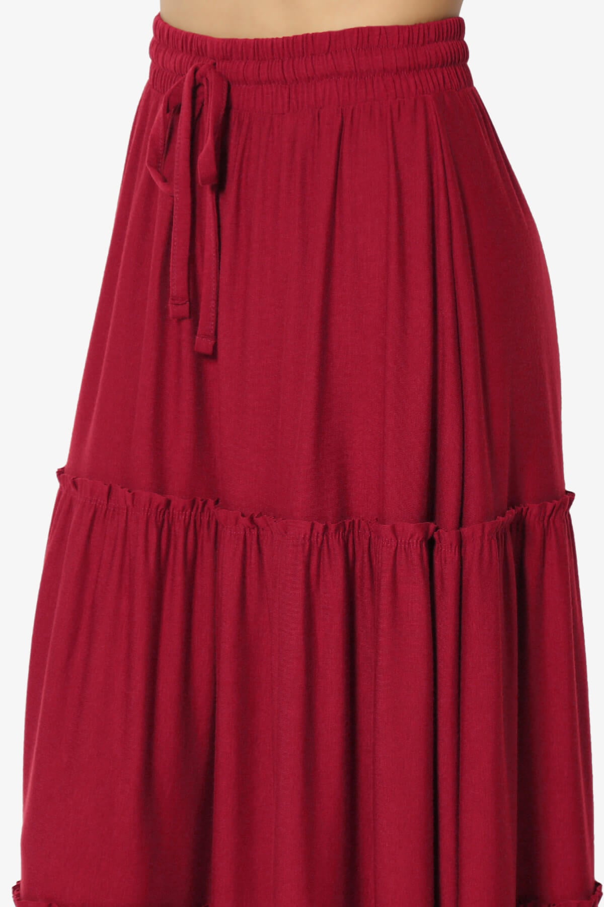 Kelton Ruffle Tiered Jersey Maxi Skirt BURGUNDY_5