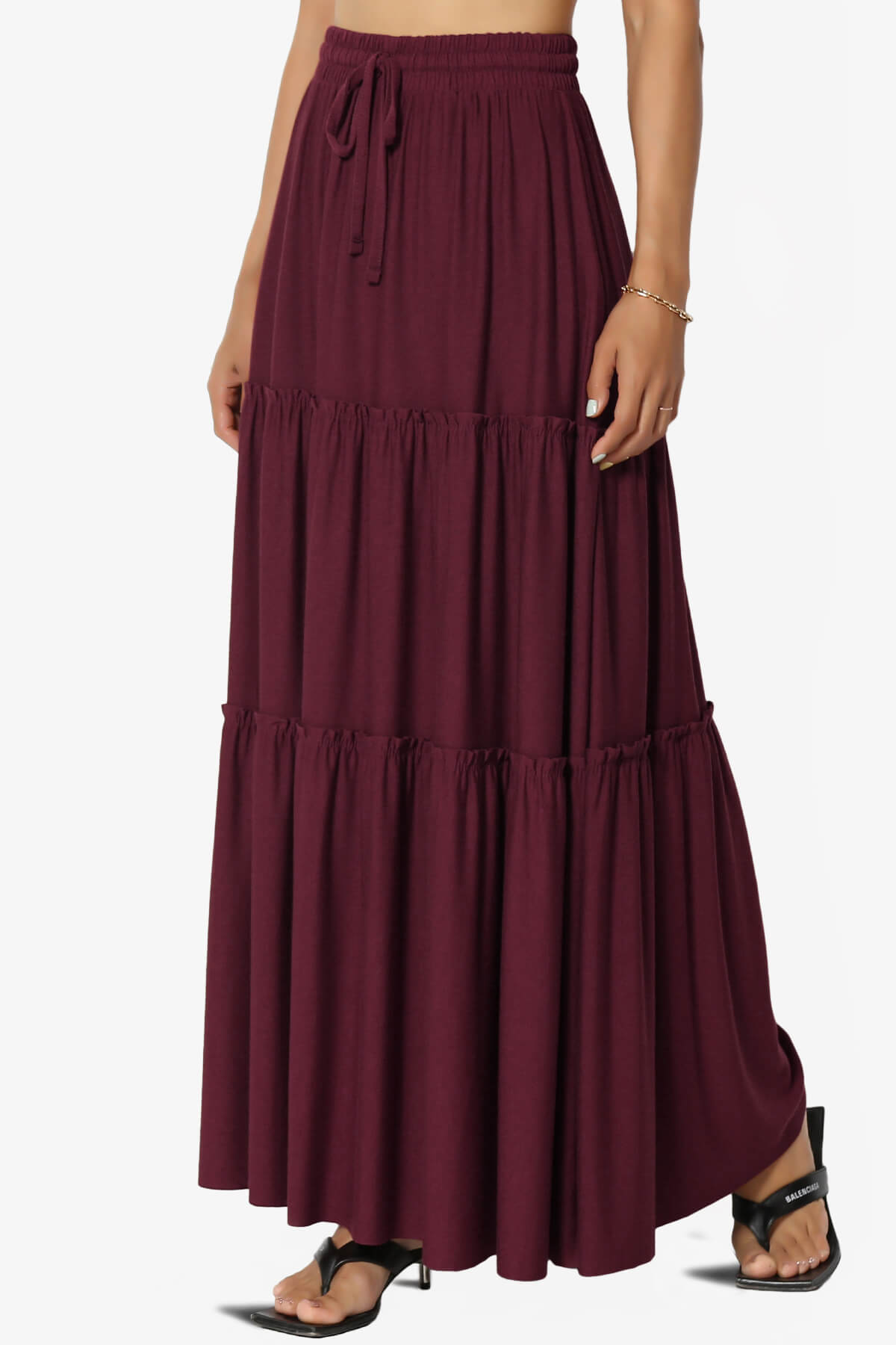 Kelton Ruffle Tiered Jersey Maxi Skirt DARK BURGUNDY_3