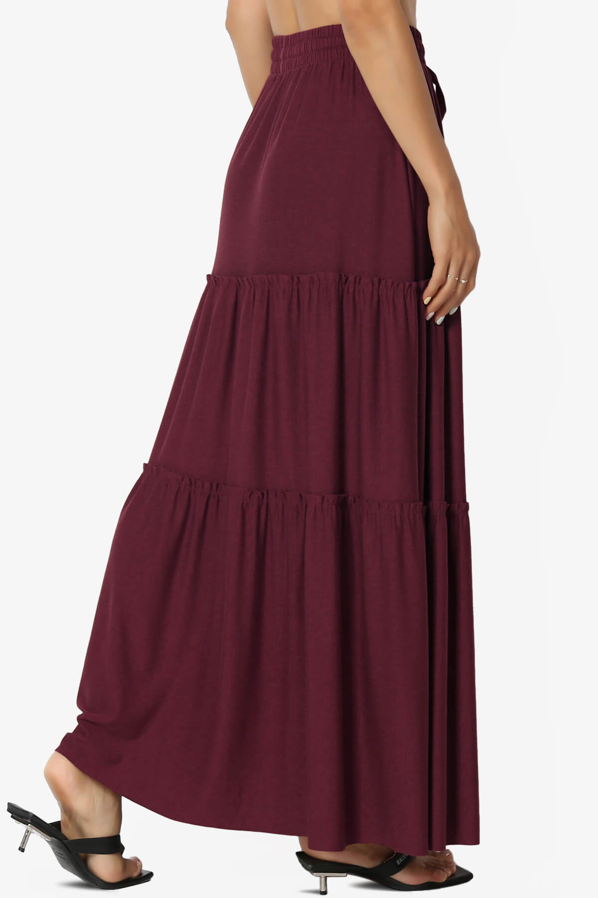 Kelton Ruffle Tiered Jersey Maxi Skirt DARK BURGUNDY_4