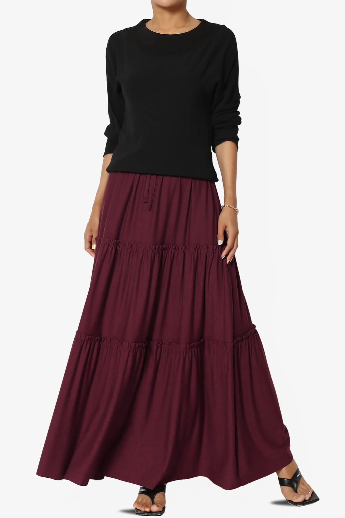 Kelton Ruffle Tiered Jersey Maxi Skirt DARK BURGUNDY_6
