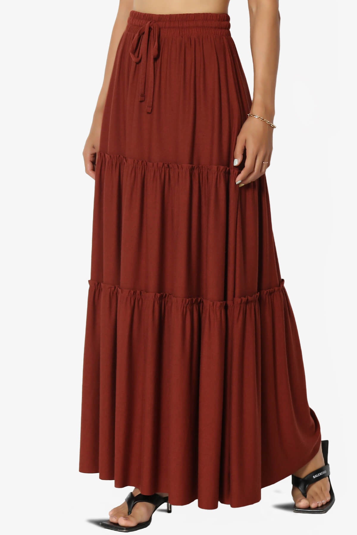 Kelton Ruffle Tiered Jersey Maxi Skirt DARK RUST_3