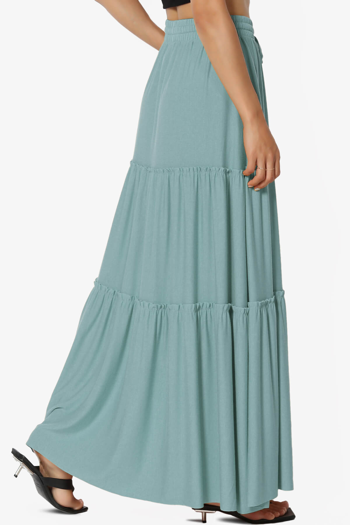 Kelton Ruffle Tiered Jersey Maxi Skirt DUSTY BLUE_4