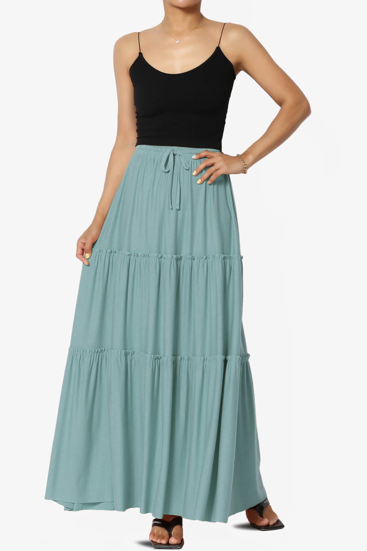 Kelton Ruffle Tiered Jersey Maxi Skirt DUSTY BLUE_6