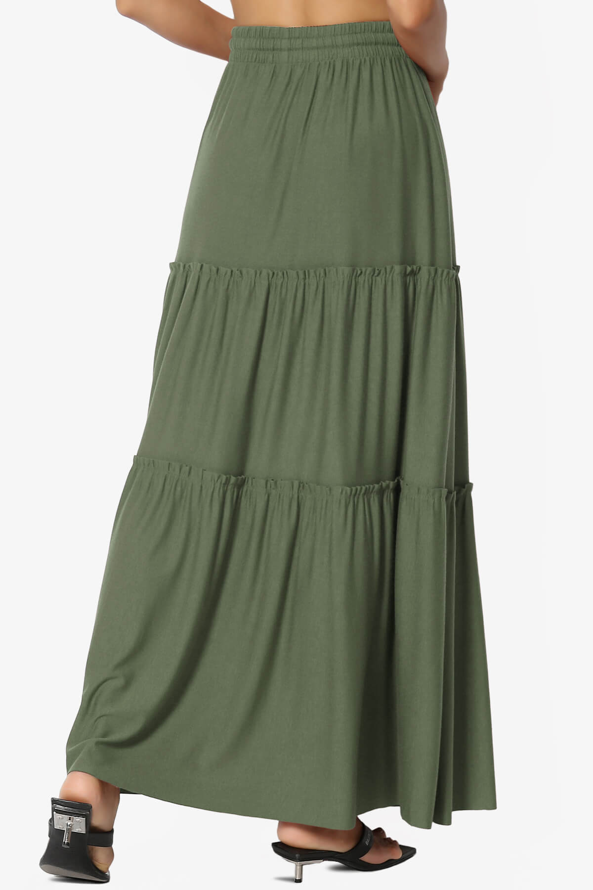 Kelton Ruffle Tiered Jersey Maxi Skirt DUSTY OLIVE_2