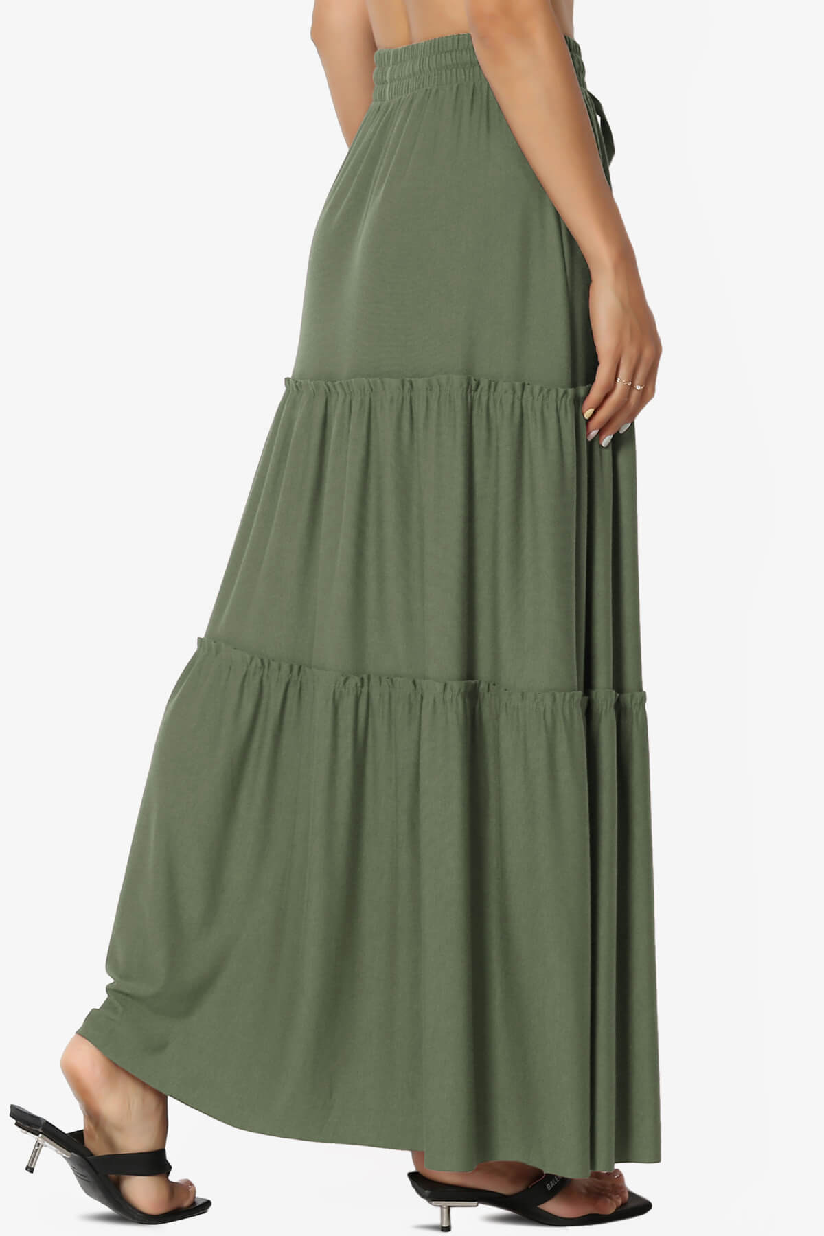Kelton Ruffle Tiered Jersey Maxi Skirt DUSTY OLIVE_4