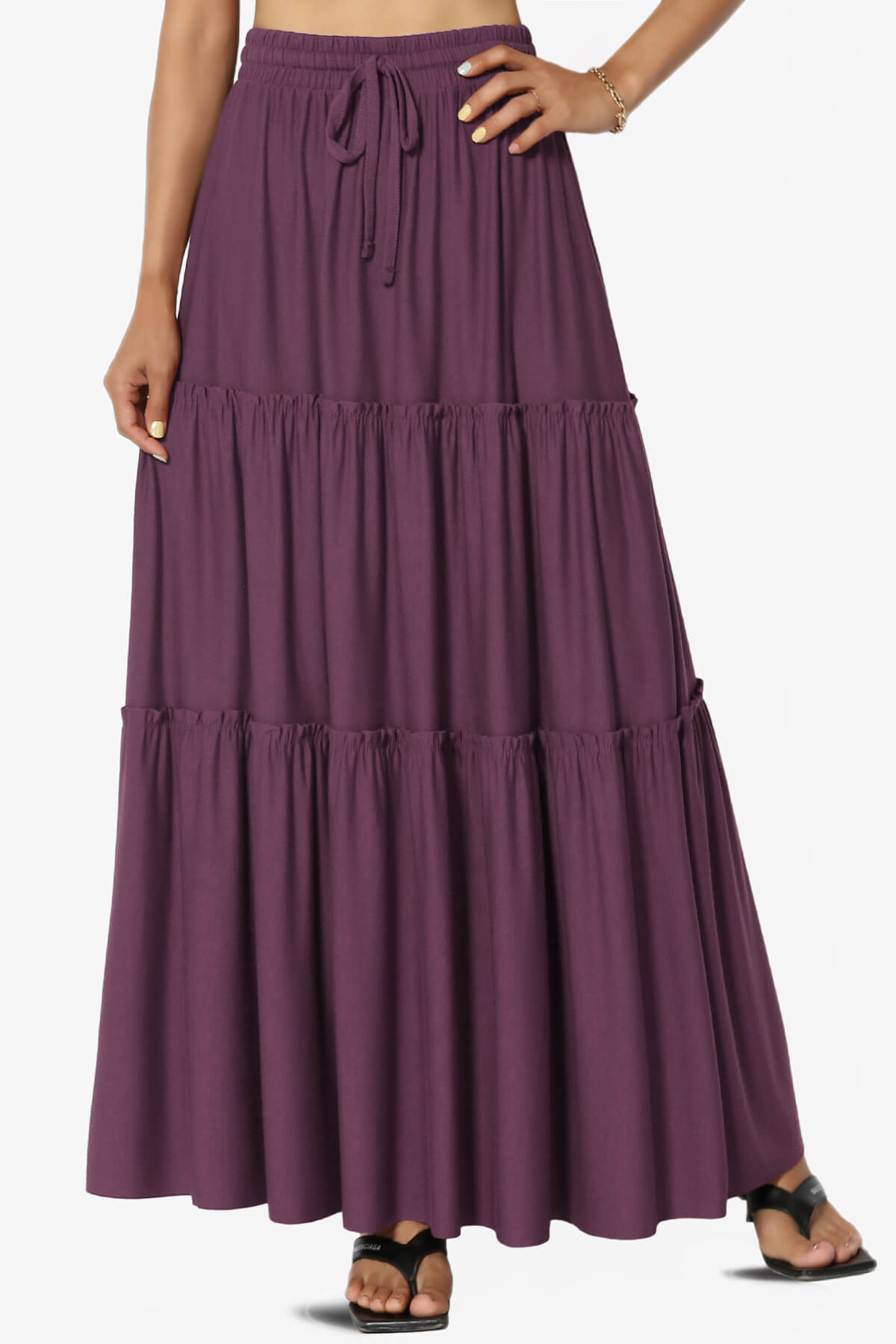 Kelton Ruffle Tiered Jersey Maxi Skirt DUSTY PLUM_1