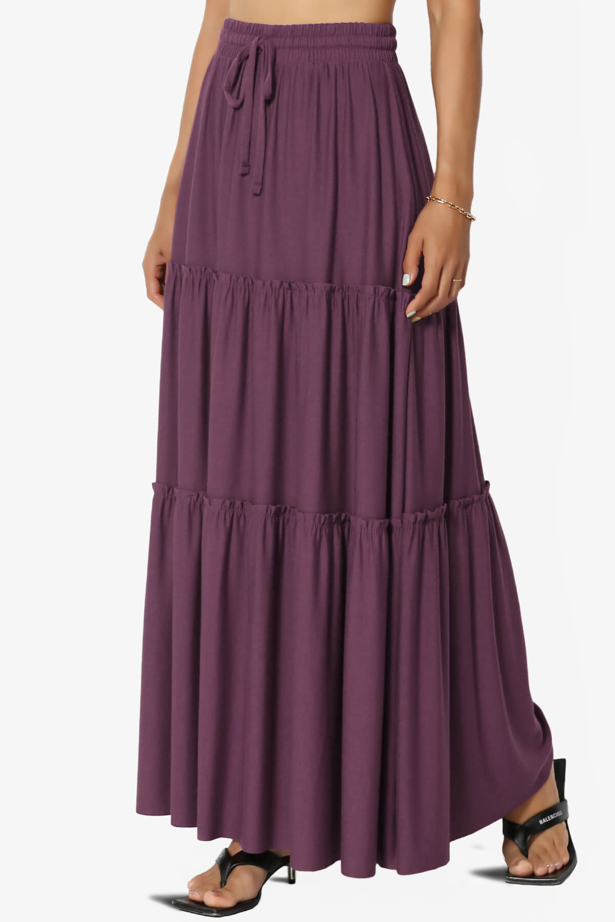 Kelton Ruffle Tiered Jersey Maxi Skirt DUSTY PLUM_3