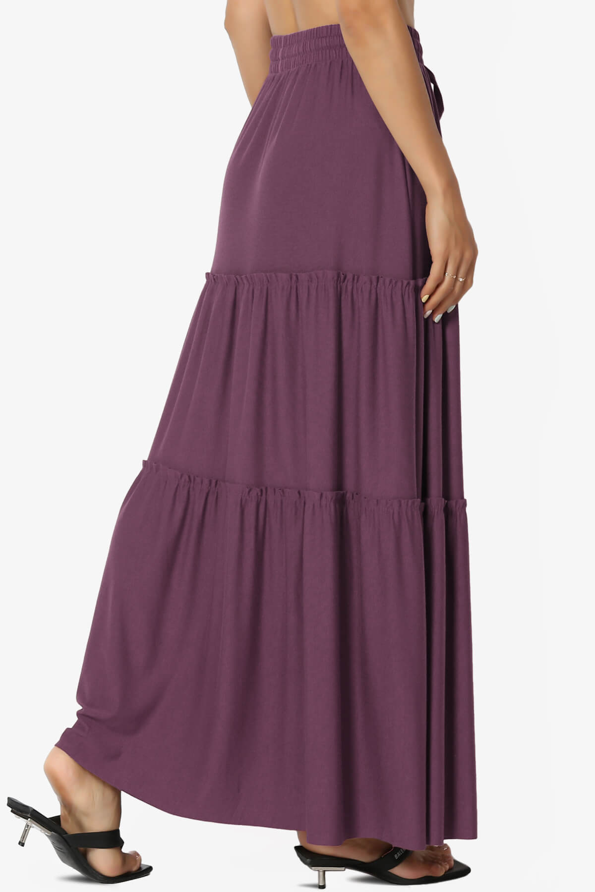 Kelton Ruffle Tiered Jersey Maxi Skirt DUSTY PLUM_4