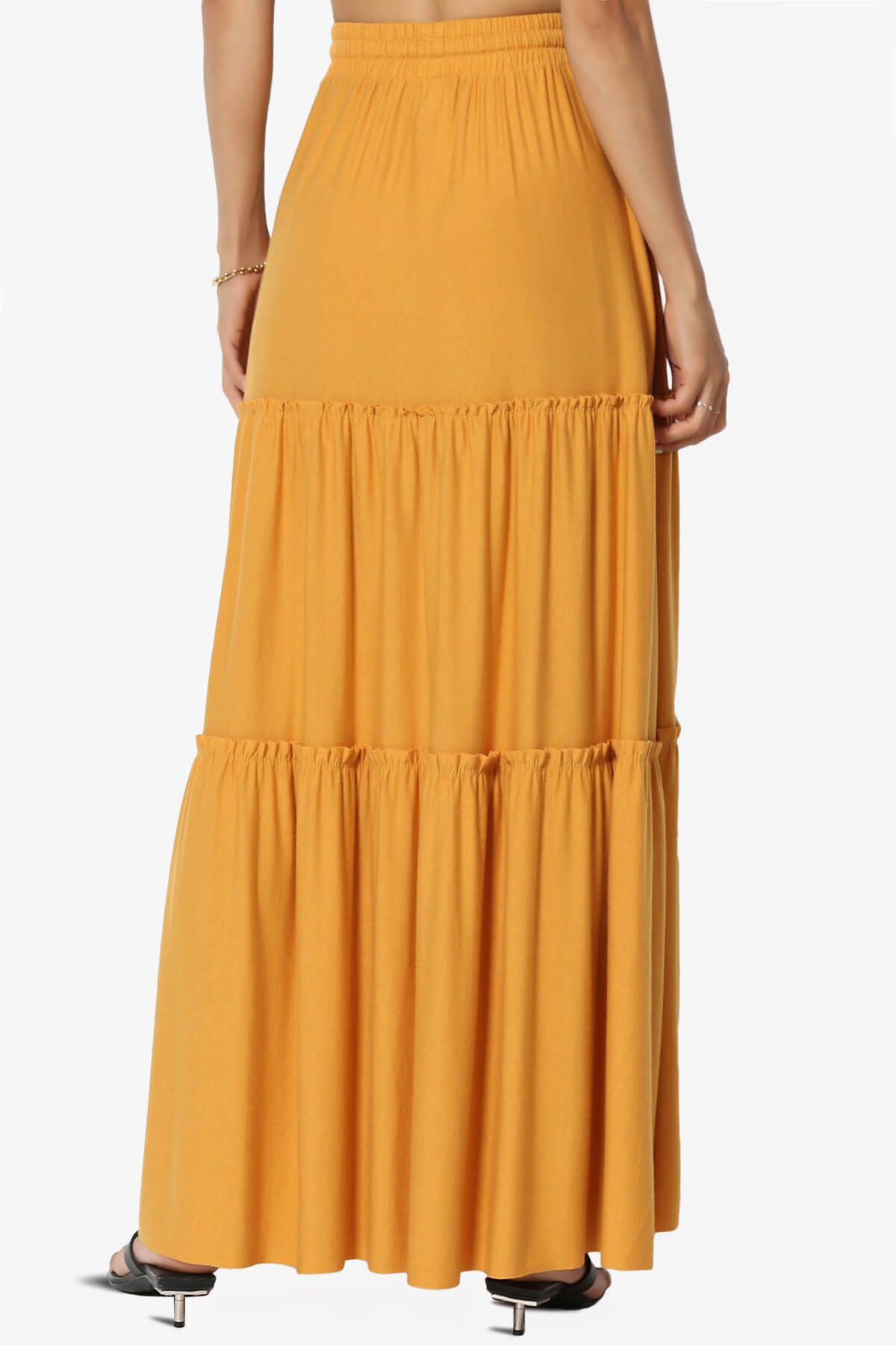 Kelton Ruffle Tiered Jersey Maxi Skirt GOLDEN MUSTARD_2