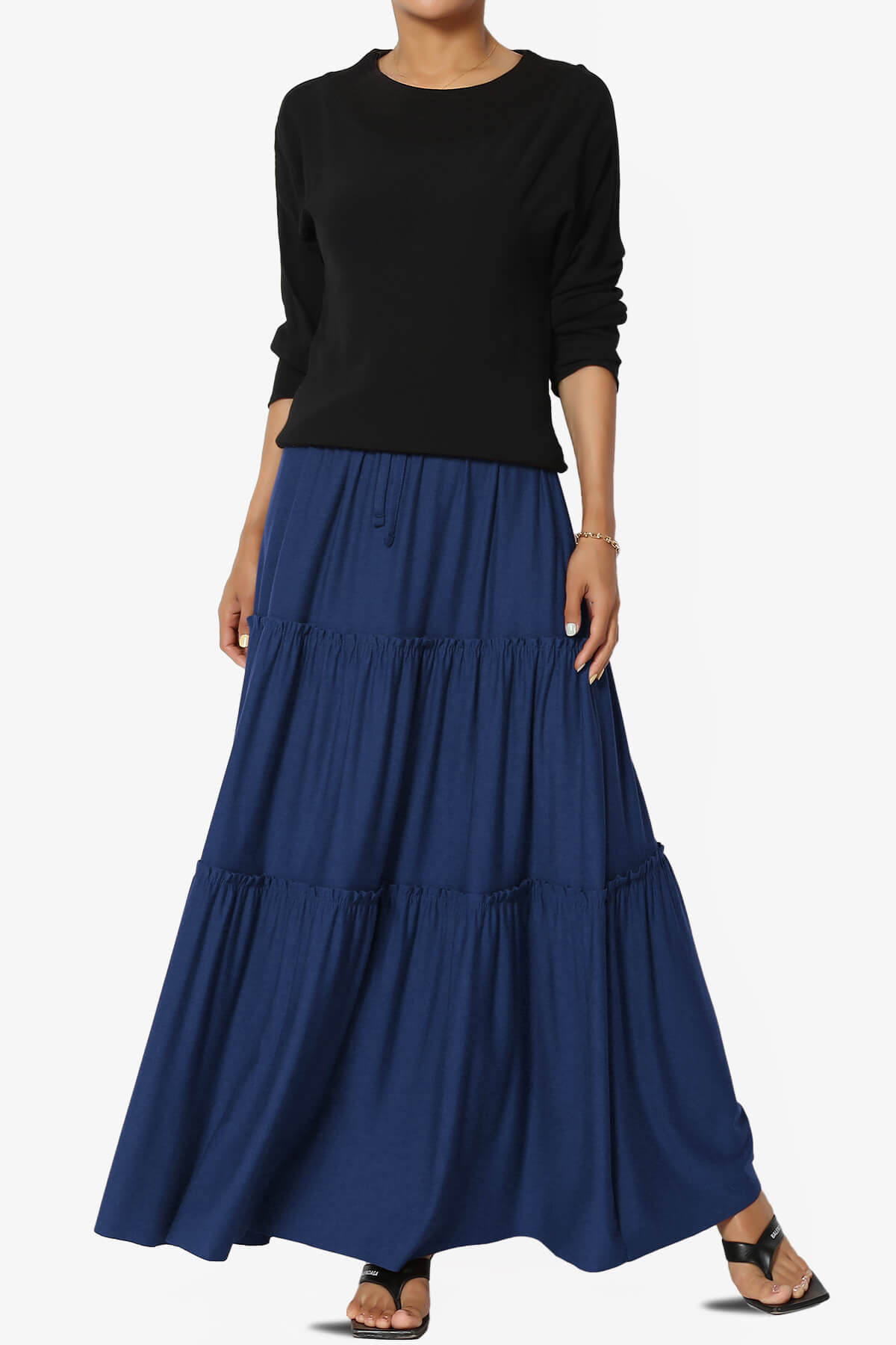 Kelton Ruffle Tiered Jersey Maxi Skirt LIGHT NAVY_6