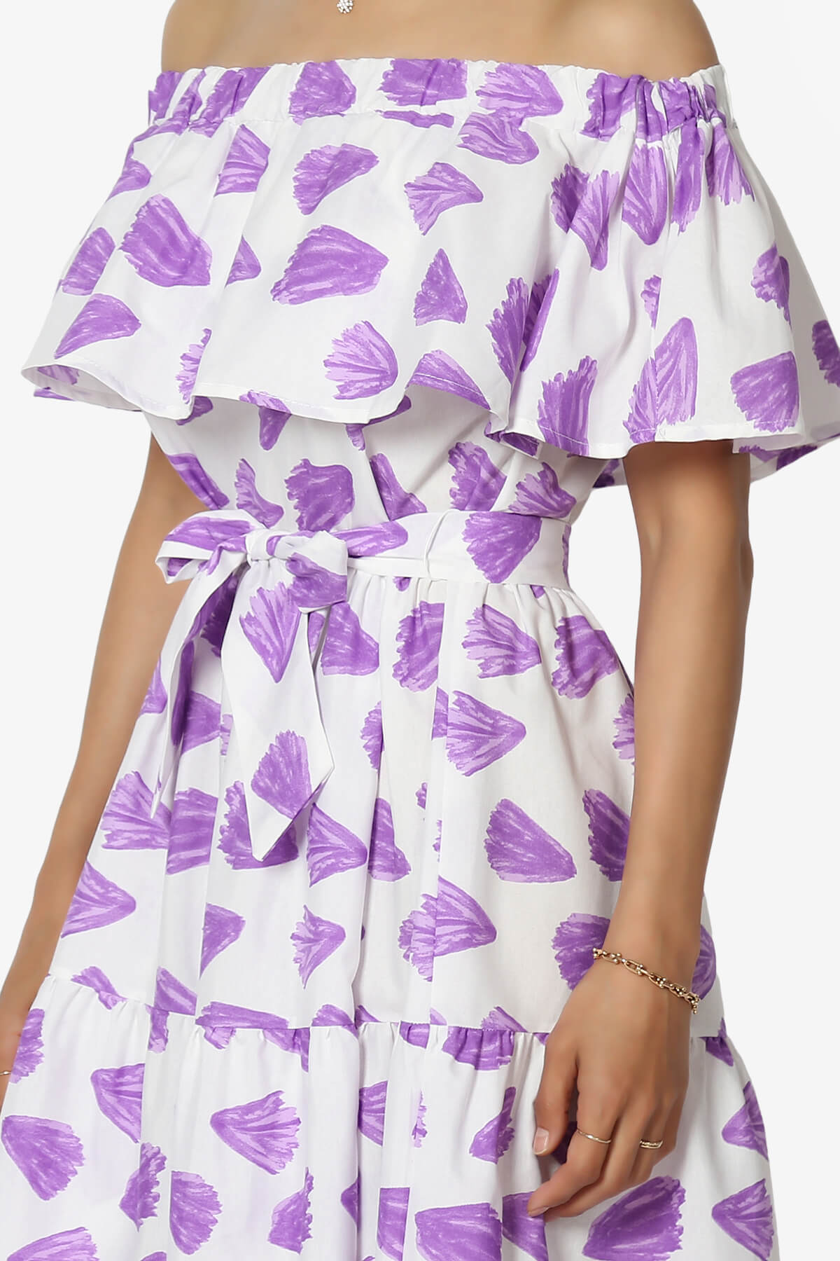 Kenny Ruffle Off Shoulder Floral Woven Long Dress BRIGHT LAVENDER_5