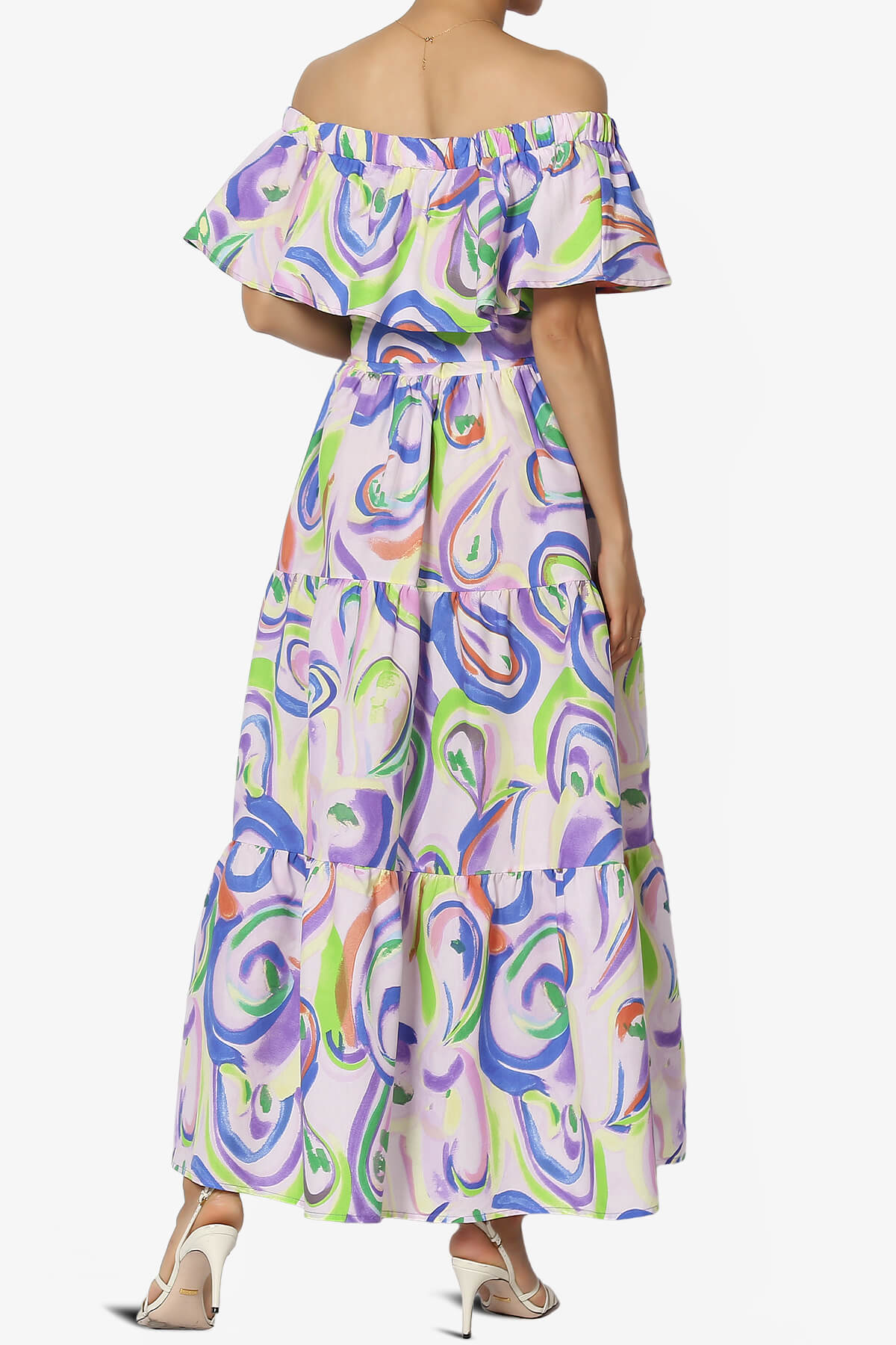 Kenny Ruffle Off Shoulder Floral Woven Long Dress DUSTY LAVENDER_2