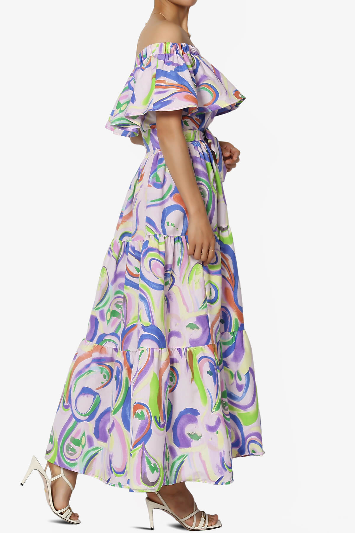 Kenny Ruffle Off Shoulder Floral Woven Long Dress DUSTY LAVENDER_4