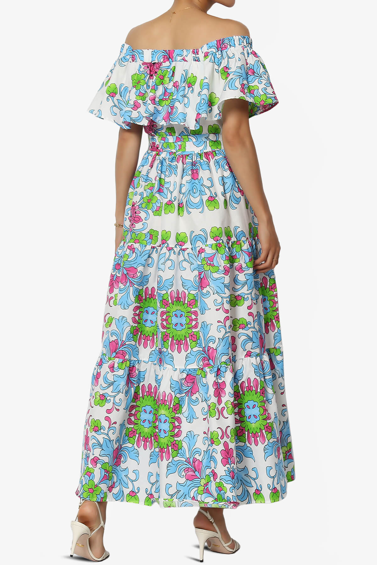 Kenny Ruffle Off Shoulder Floral Woven Long Dress LIGHT BLUE_2