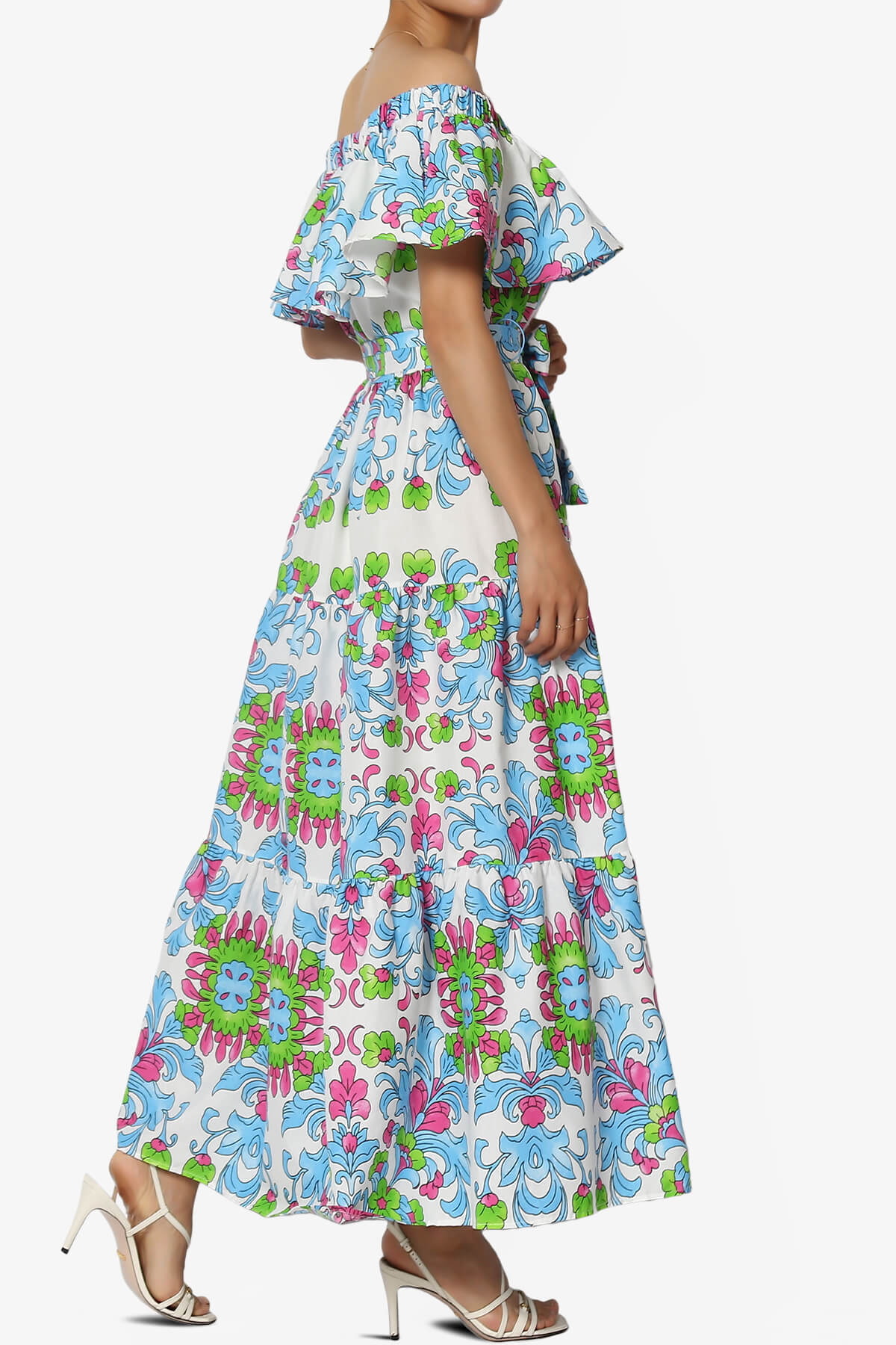 Kenny Ruffle Off Shoulder Floral Woven Long Dress LIGHT BLUE_4