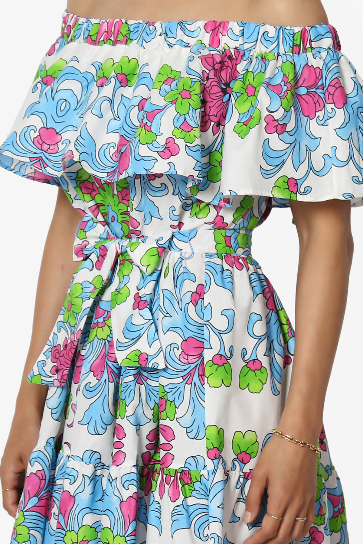 Kenny Ruffle Off Shoulder Floral Woven Long Dress LIGHT BLUE_5