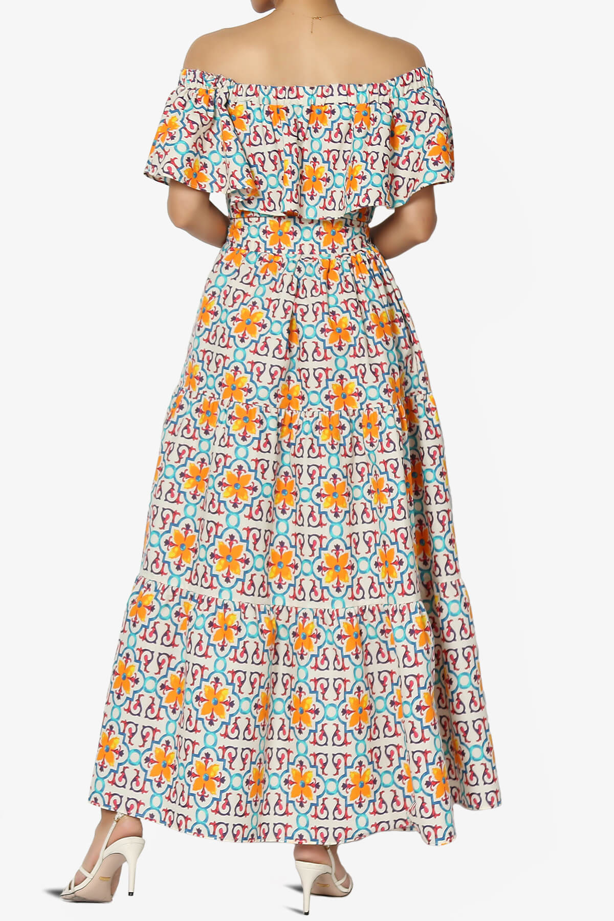 Kenny Ruffle Off Shoulder Floral Woven Long Dress MULTI COLOR_2