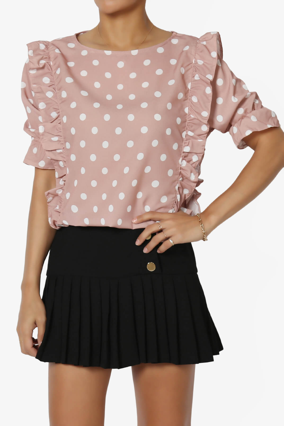 Kiley Polka Dot Ruffle Blouse DUSTY MAUVE_1