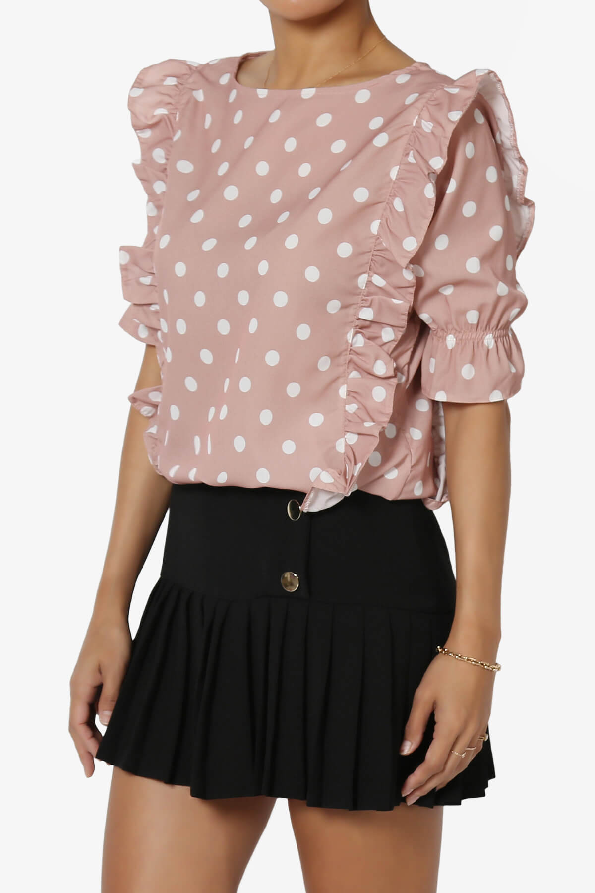 Kiley Polka Dot Ruffle Blouse DUSTY MAUVE_3