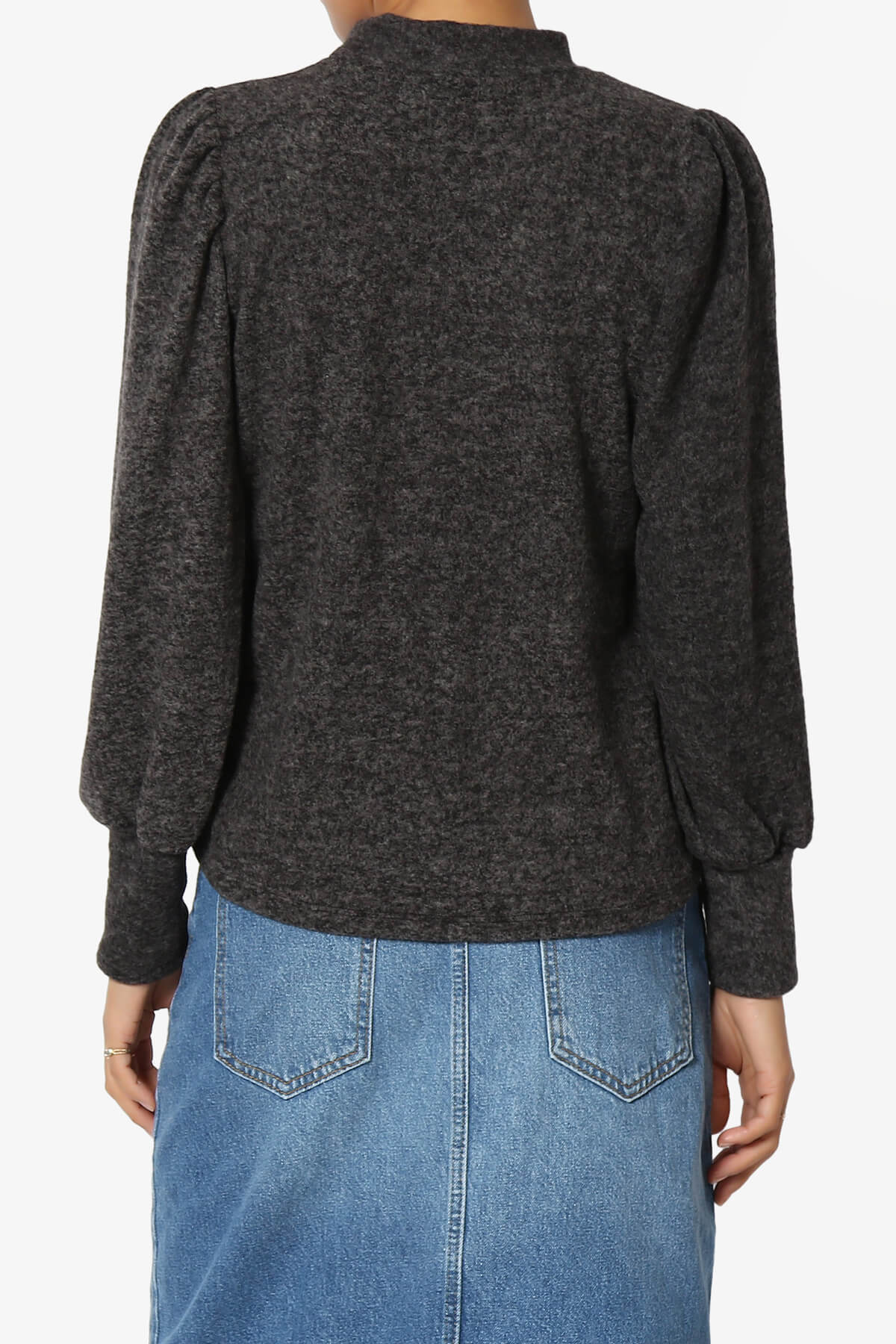 Killa Puff Long Sleeve Mock Neck Knit Sweater BLACK_2