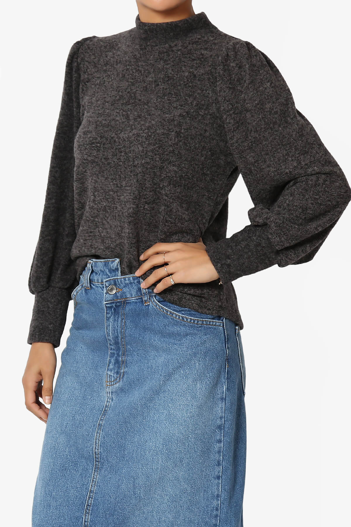 Killa Puff Long Sleeve Mock Neck Knit Sweater BLACK_3