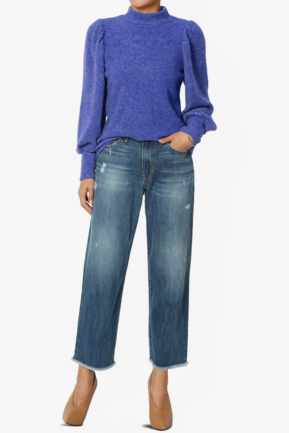 Killa Puff Long Sleeve Mock Neck Knit Sweater BRIGHT BLUE_6