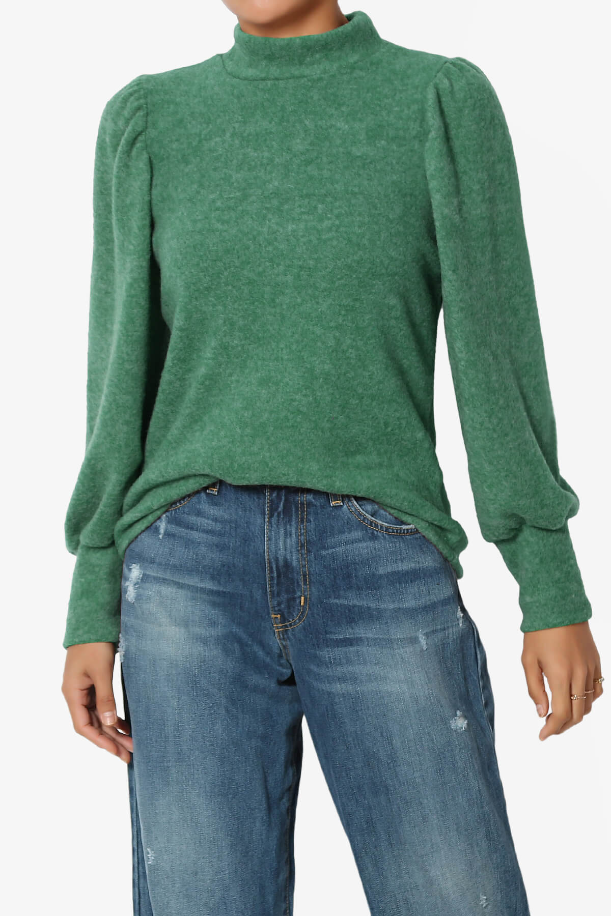 Killa Puff Long Sleeve Mock Neck Knit Sweater DARK GREEN_1