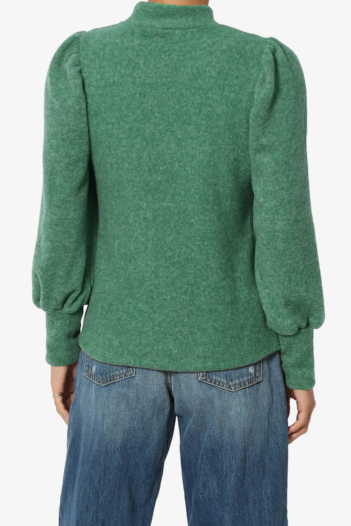 Killa Puff Long Sleeve Mock Neck Knit Sweater DARK GREEN_2