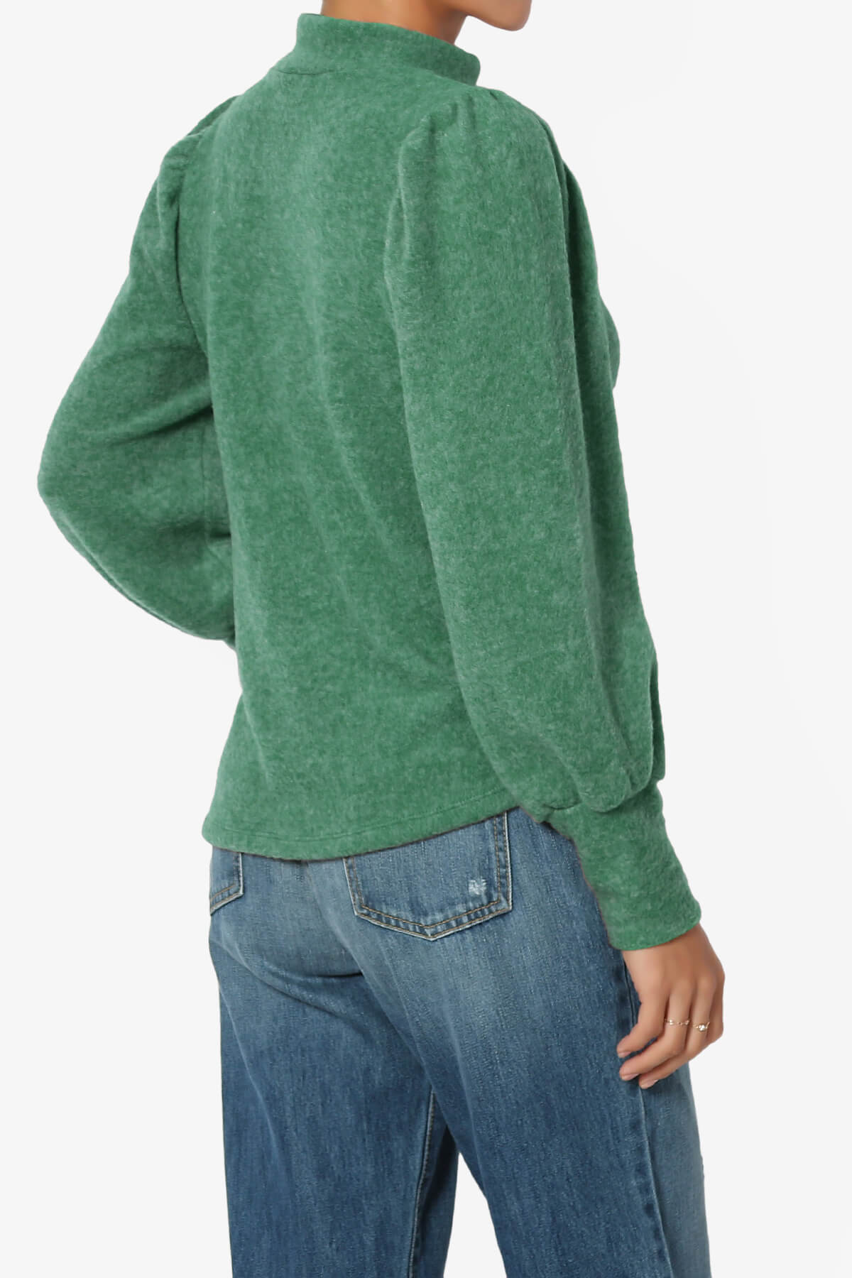 Killa Puff Long Sleeve Mock Neck Knit Sweater DARK GREEN_4